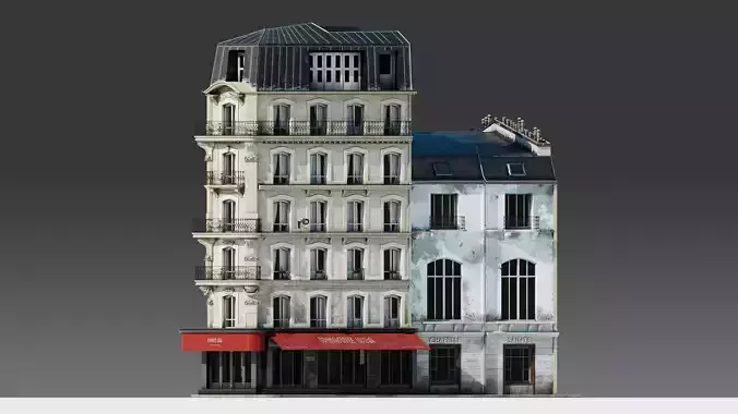 Parisian Cafe Corner Building 3D model