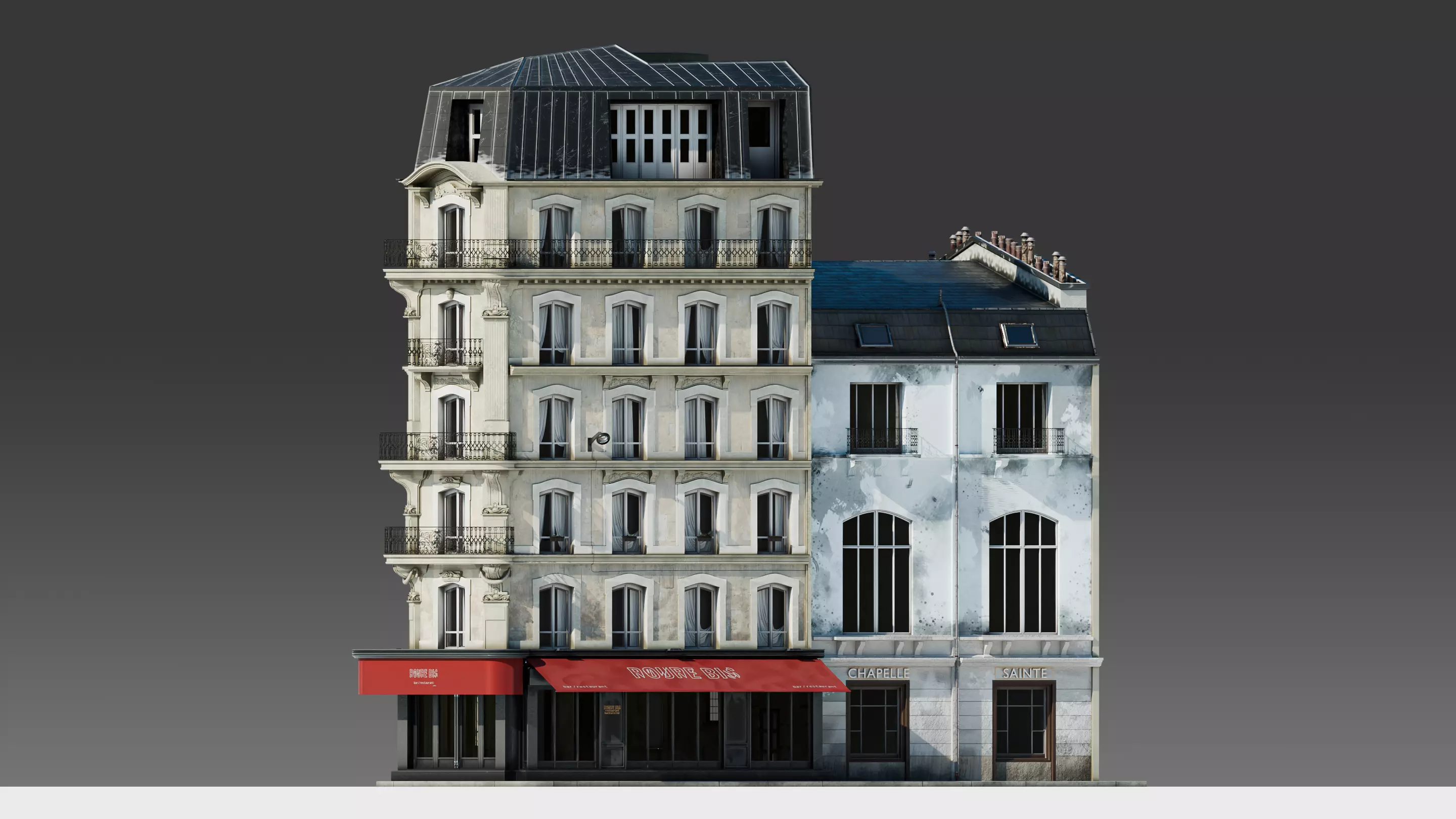 Parisian Cafe Corner Building 3D model_0
