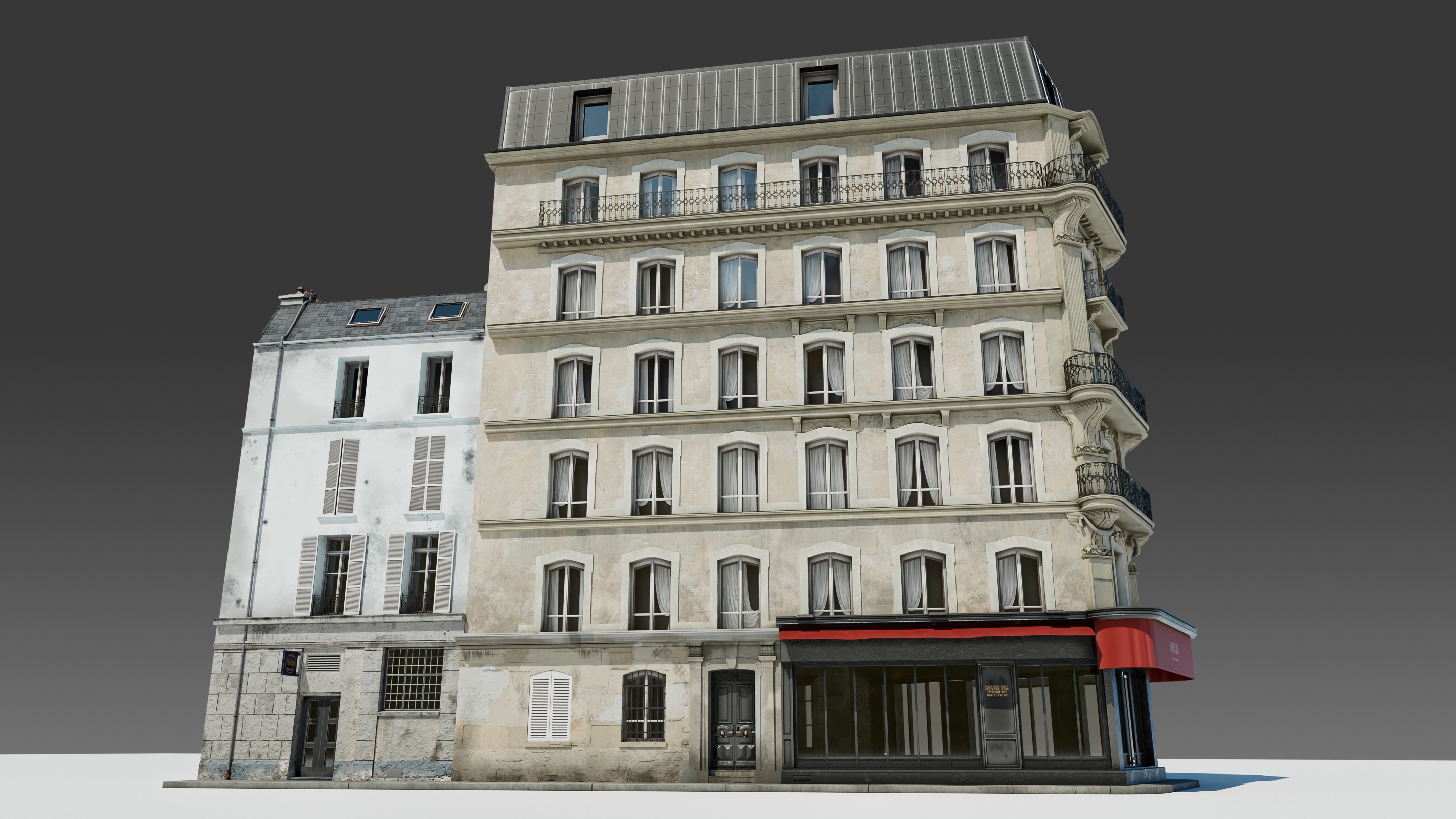 Parisian Cafe Corner Building 3D model_8