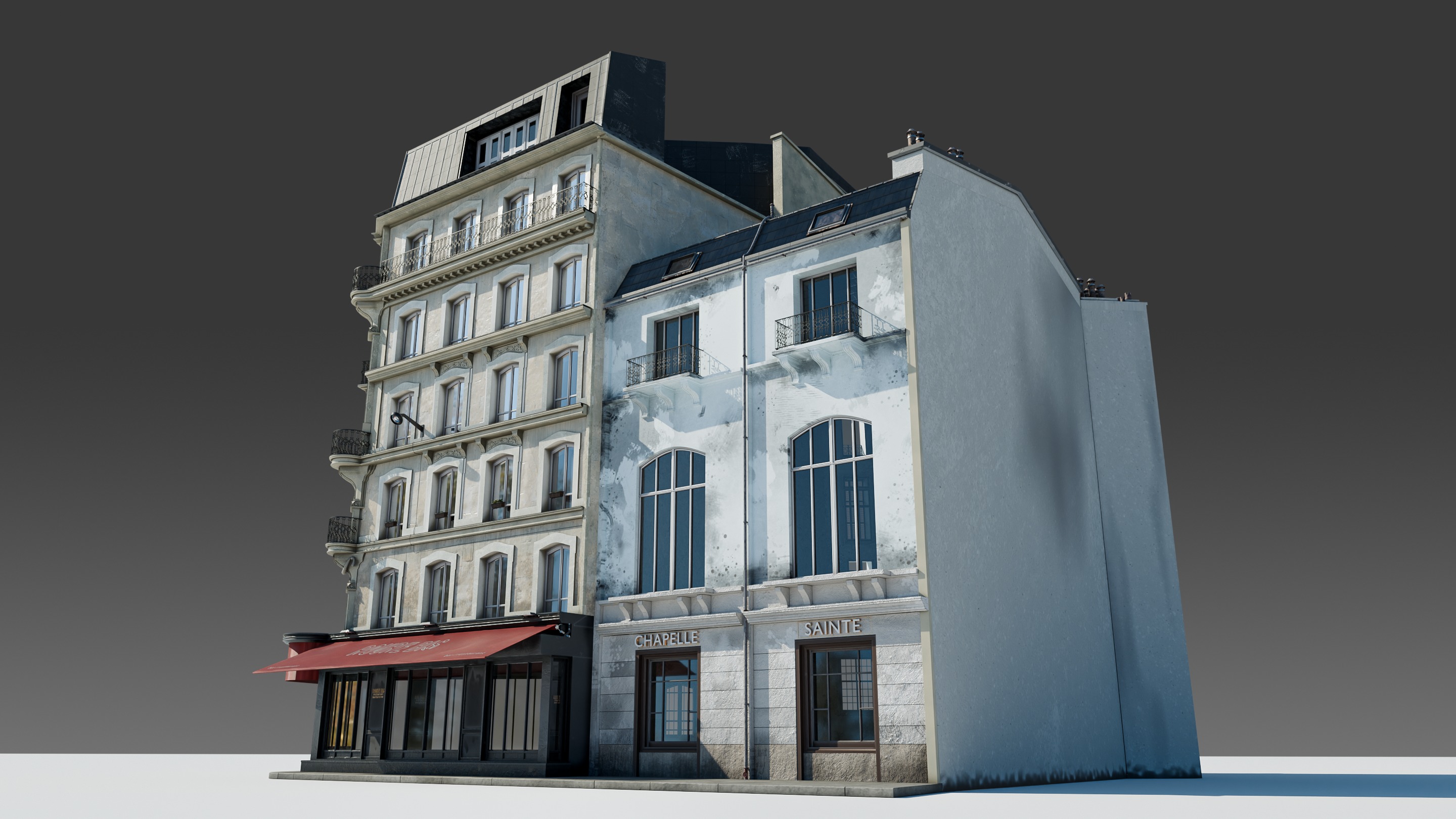 Parisian Cafe Corner Building 3D model_14