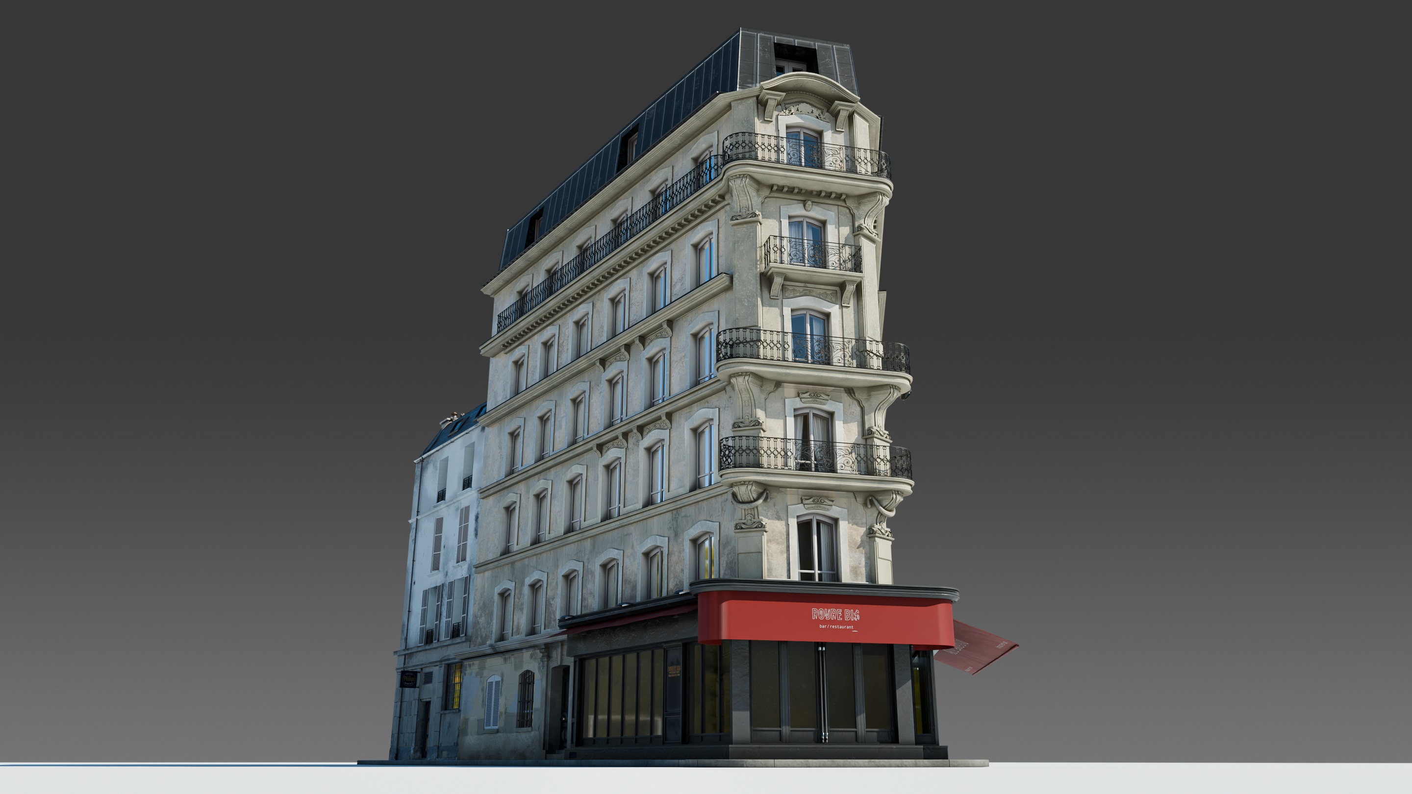 Parisian Cafe Corner Building 3D model_5