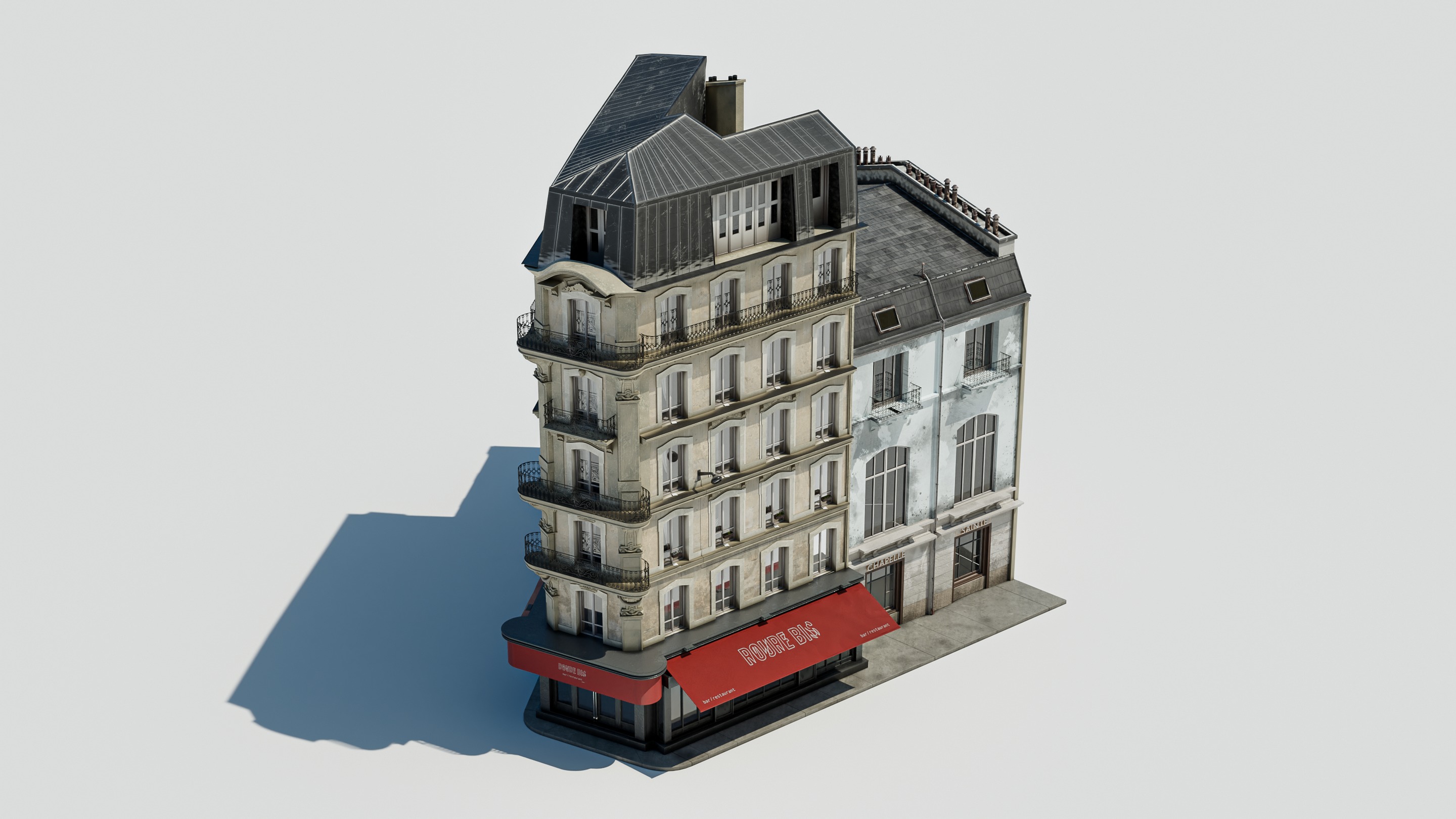Parisian Cafe Corner Building 3D model_24