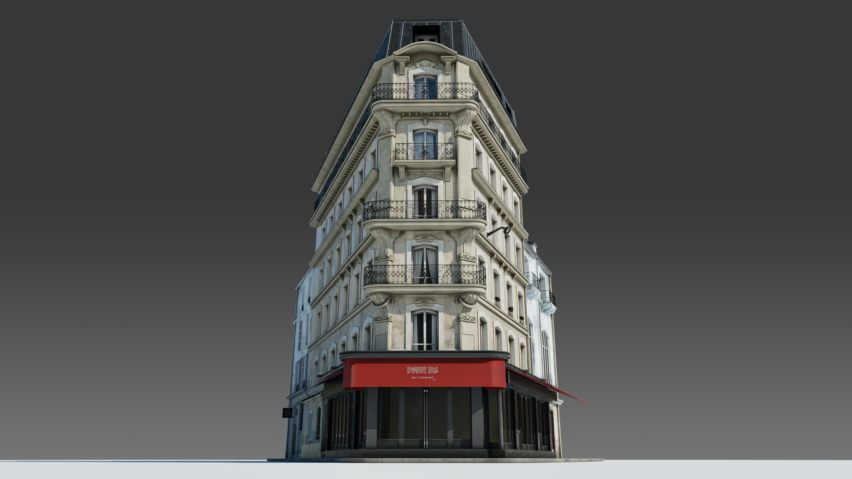 Parisian Cafe Corner Building 3D model_4