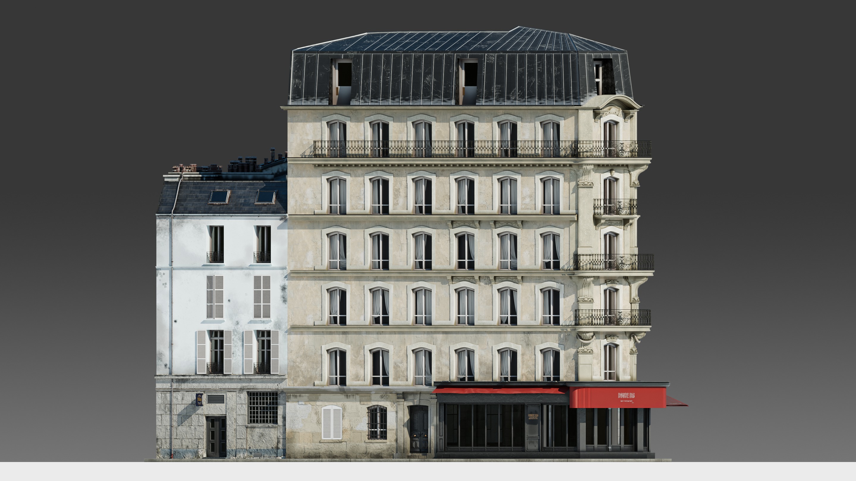 Parisian Cafe Corner Building 3D model_20