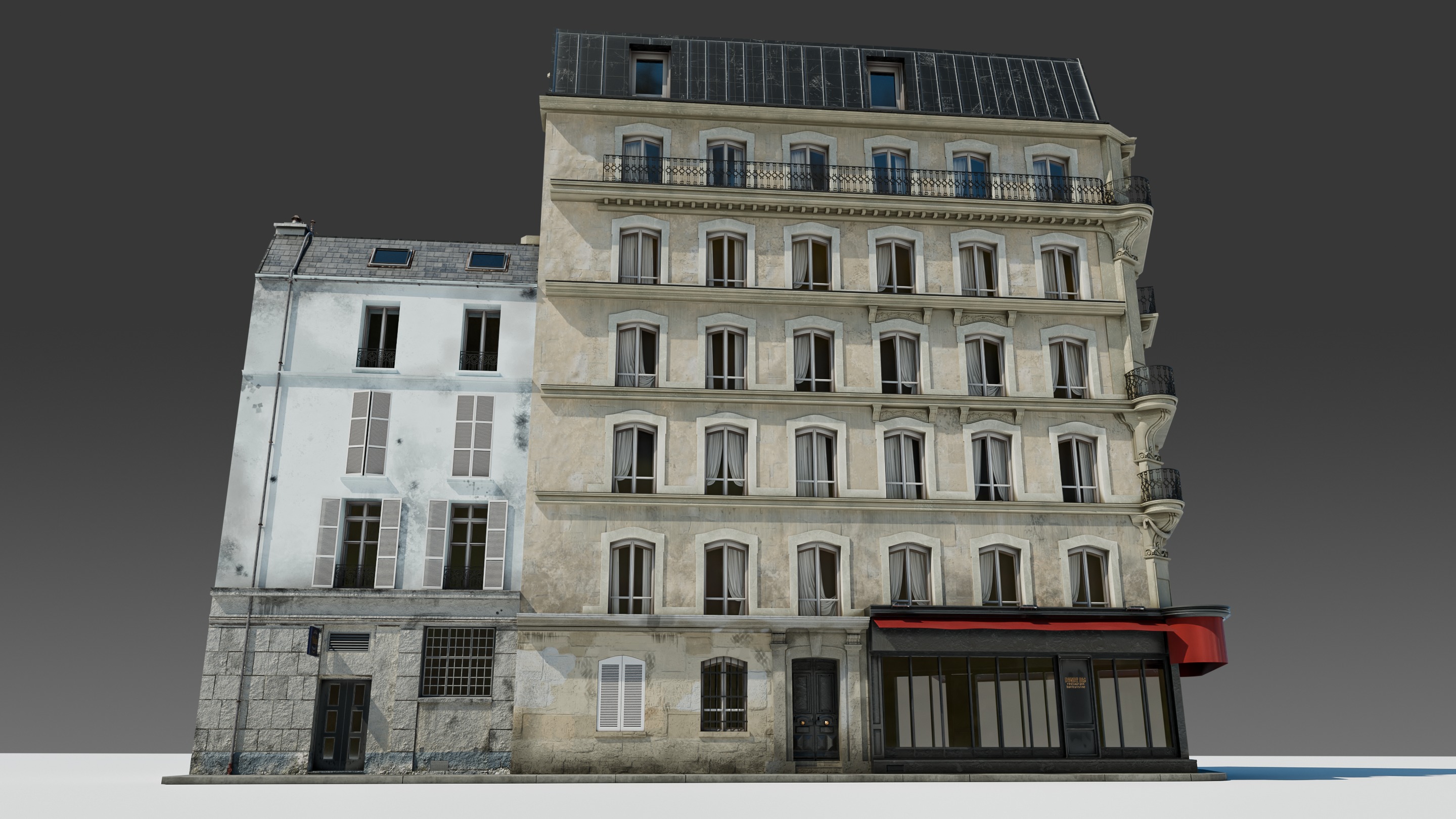 Parisian Cafe Corner Building 3D model_9