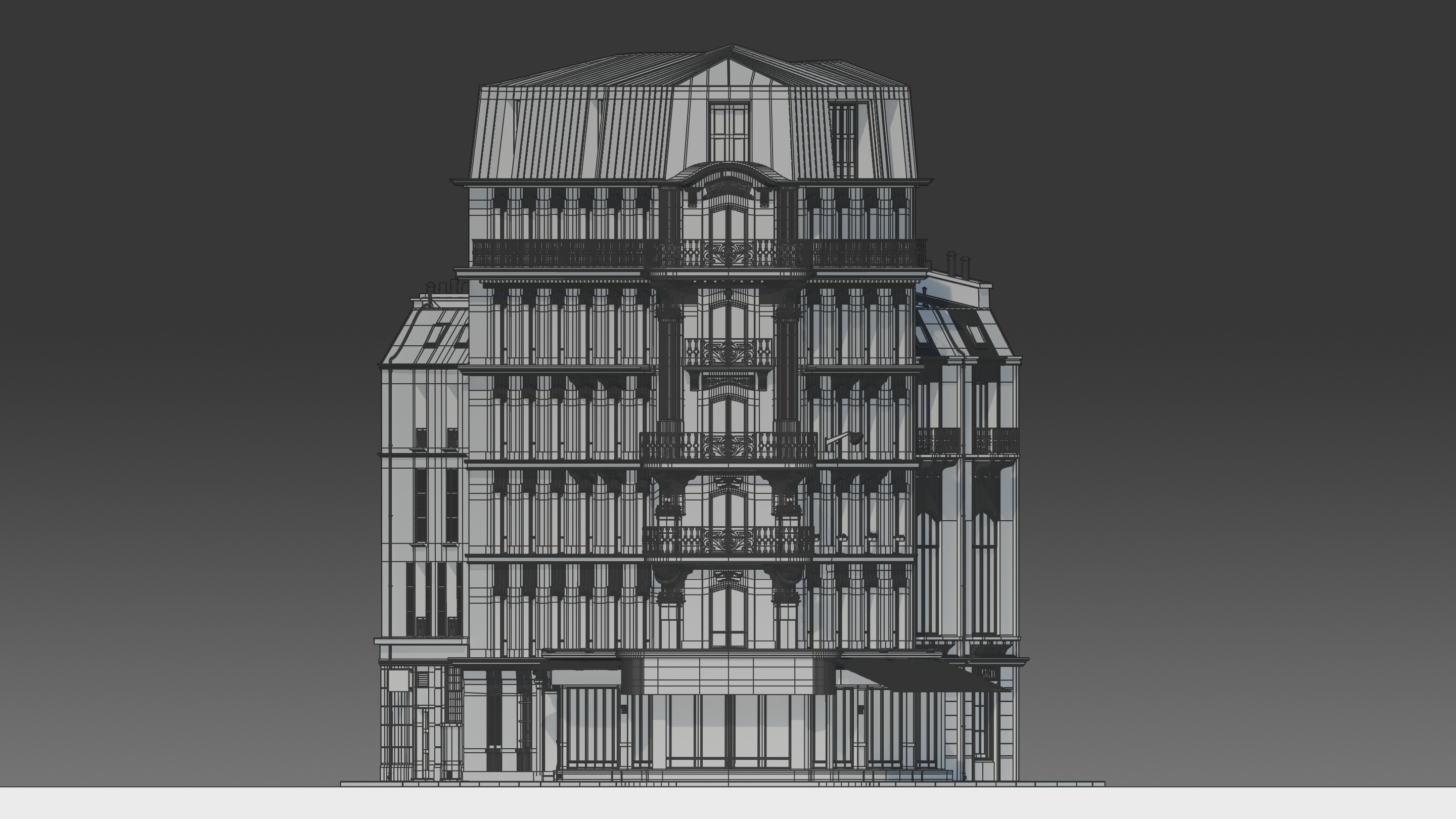 Parisian Cafe Corner Building 3D model_19
