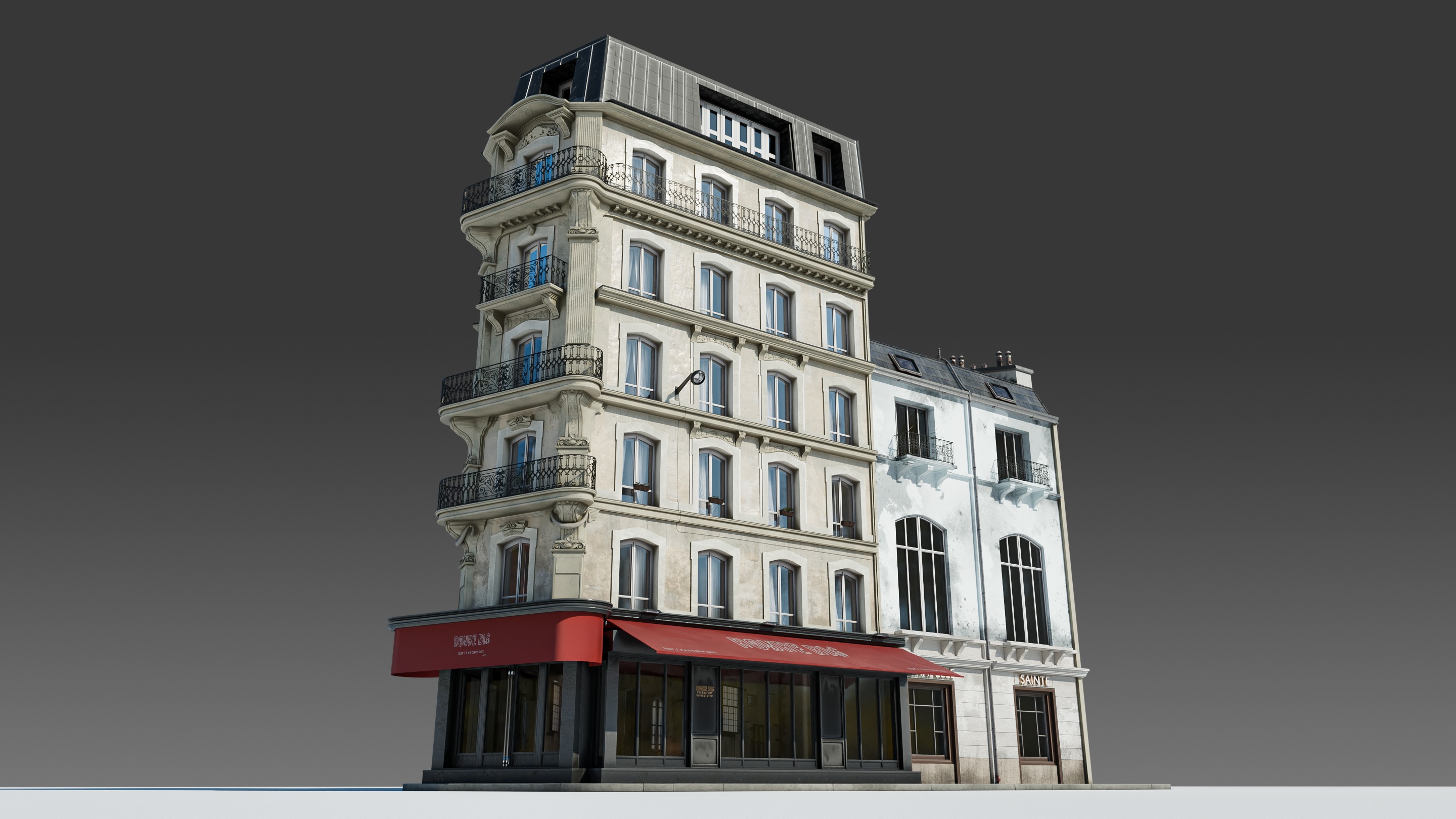 Parisian Cafe Corner Building 3D model_2