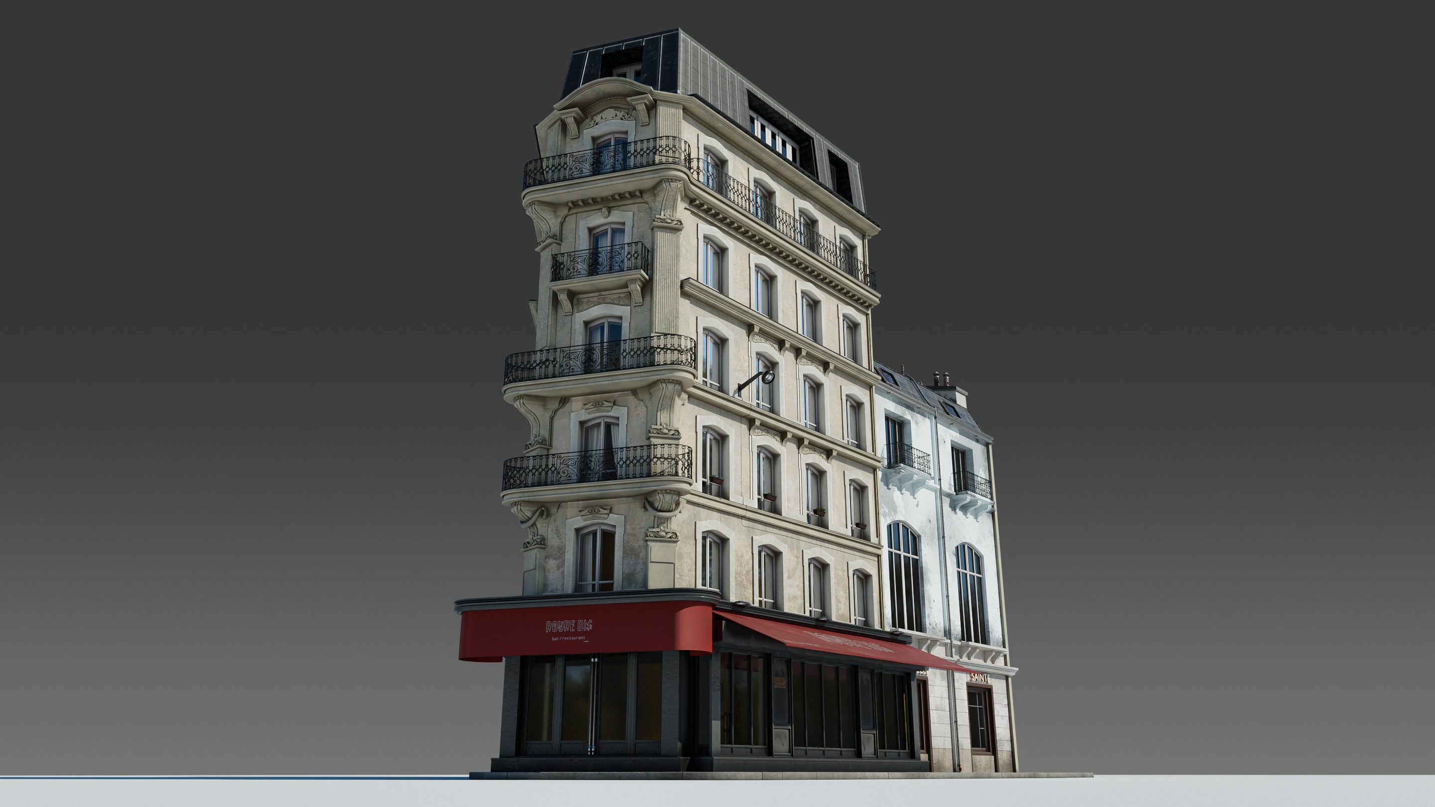 Parisian Cafe Corner Building 3D model_3