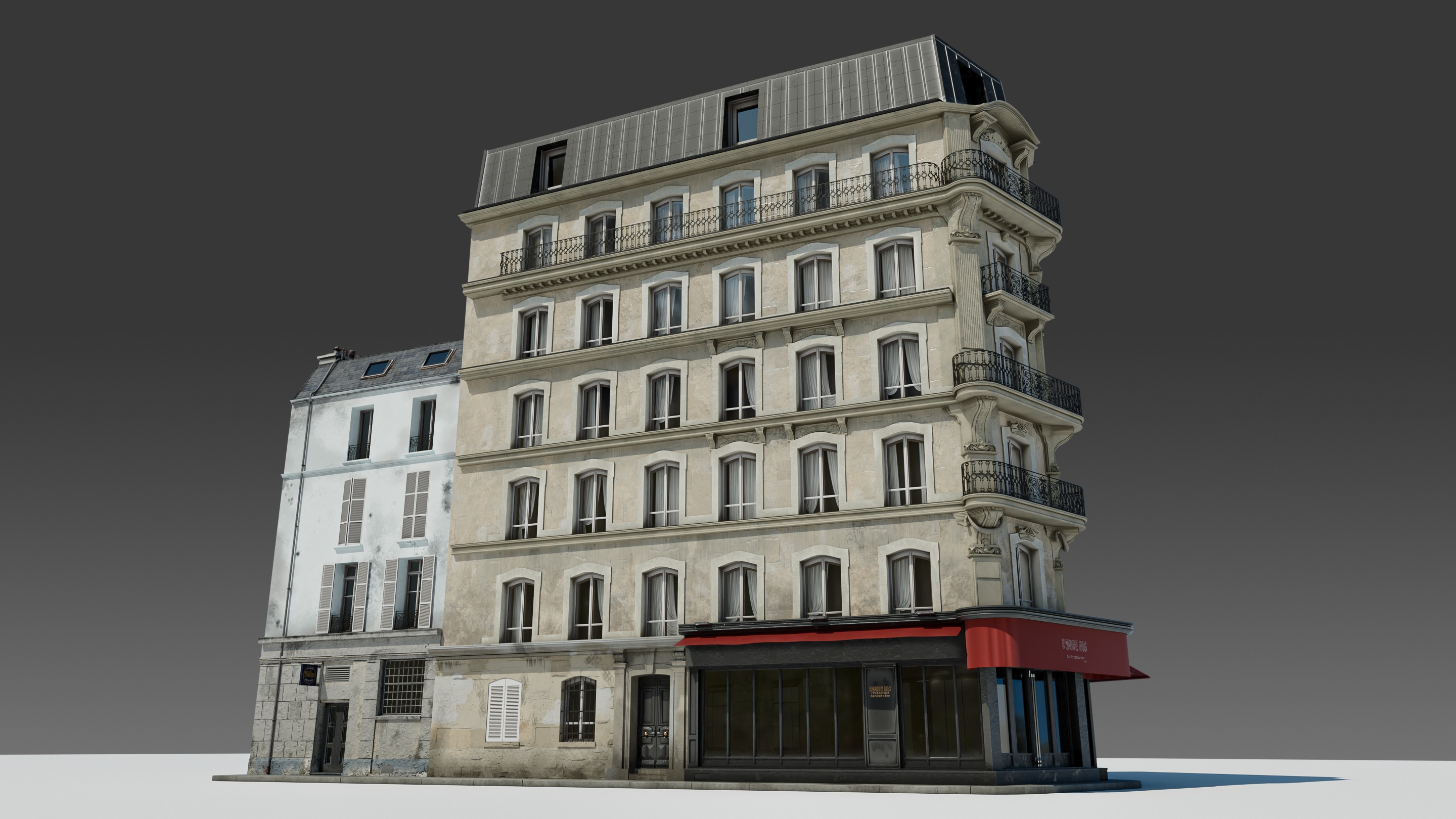 Parisian Cafe Corner Building 3D model_7