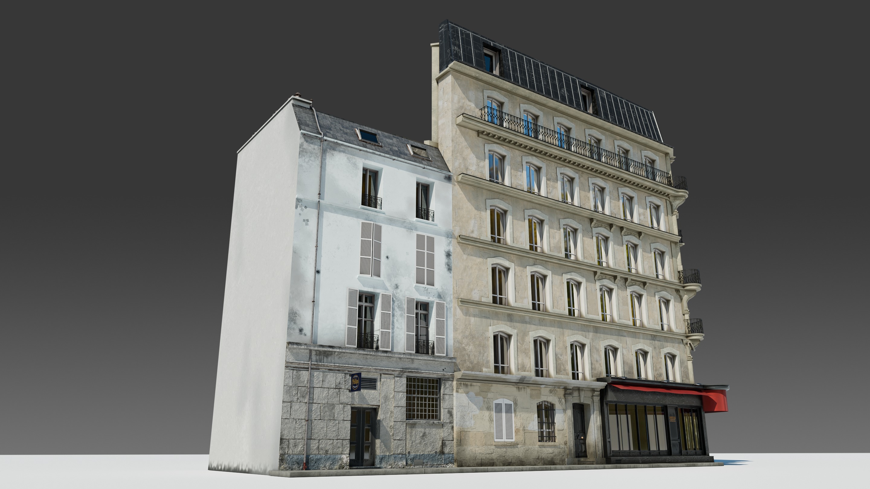 Parisian Cafe Corner Building 3D model_11