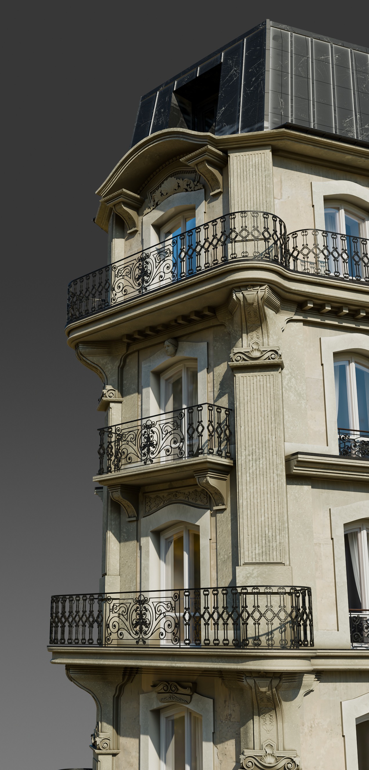 Parisian Cafe Corner Building 3D model_1