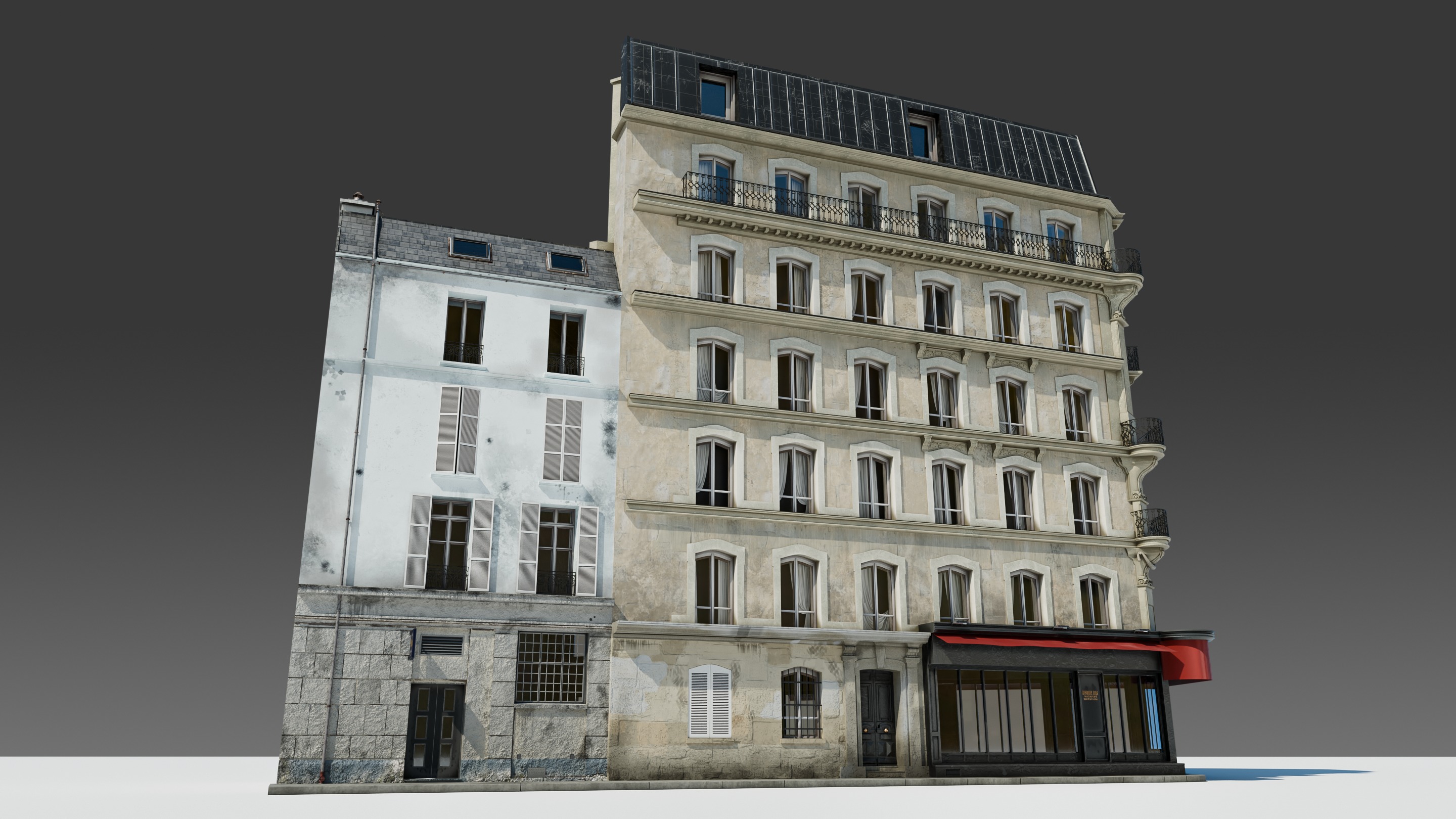 Parisian Cafe Corner Building 3D model_10