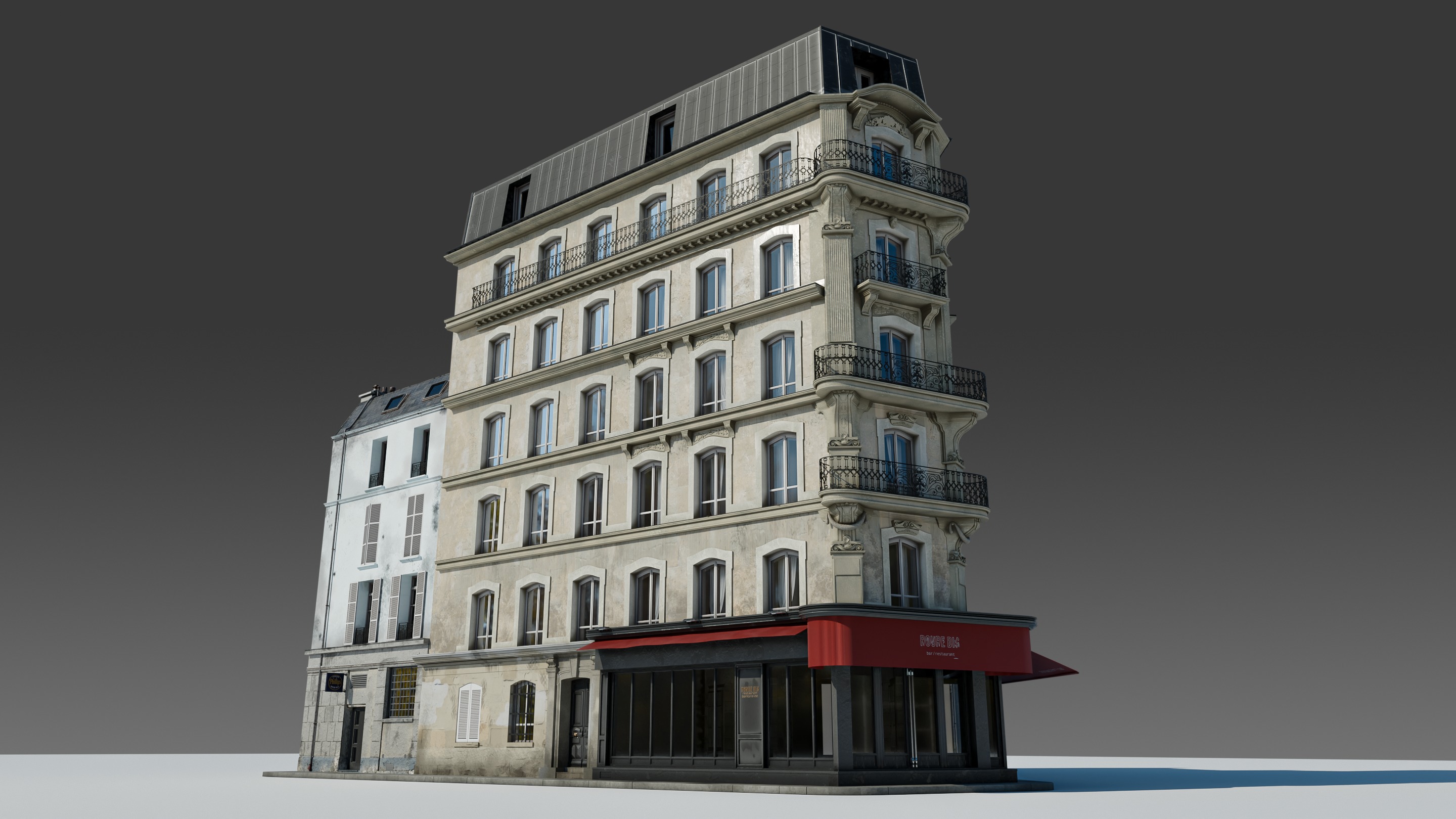 Parisian Cafe Corner Building 3D model_6