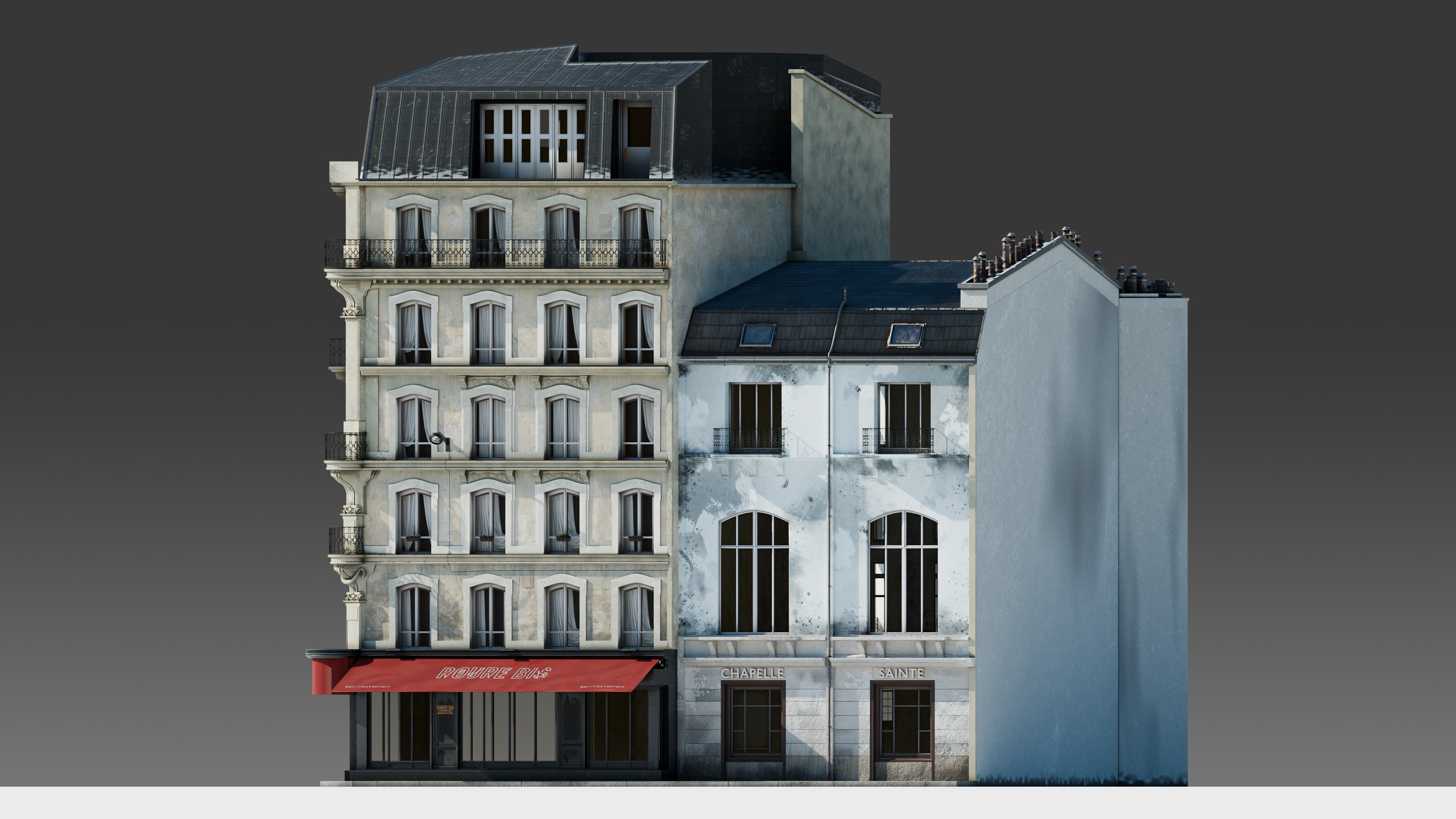 Parisian Cafe Corner Building 3D model_15