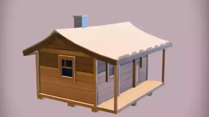 Wooden cabin with snow-covered roof