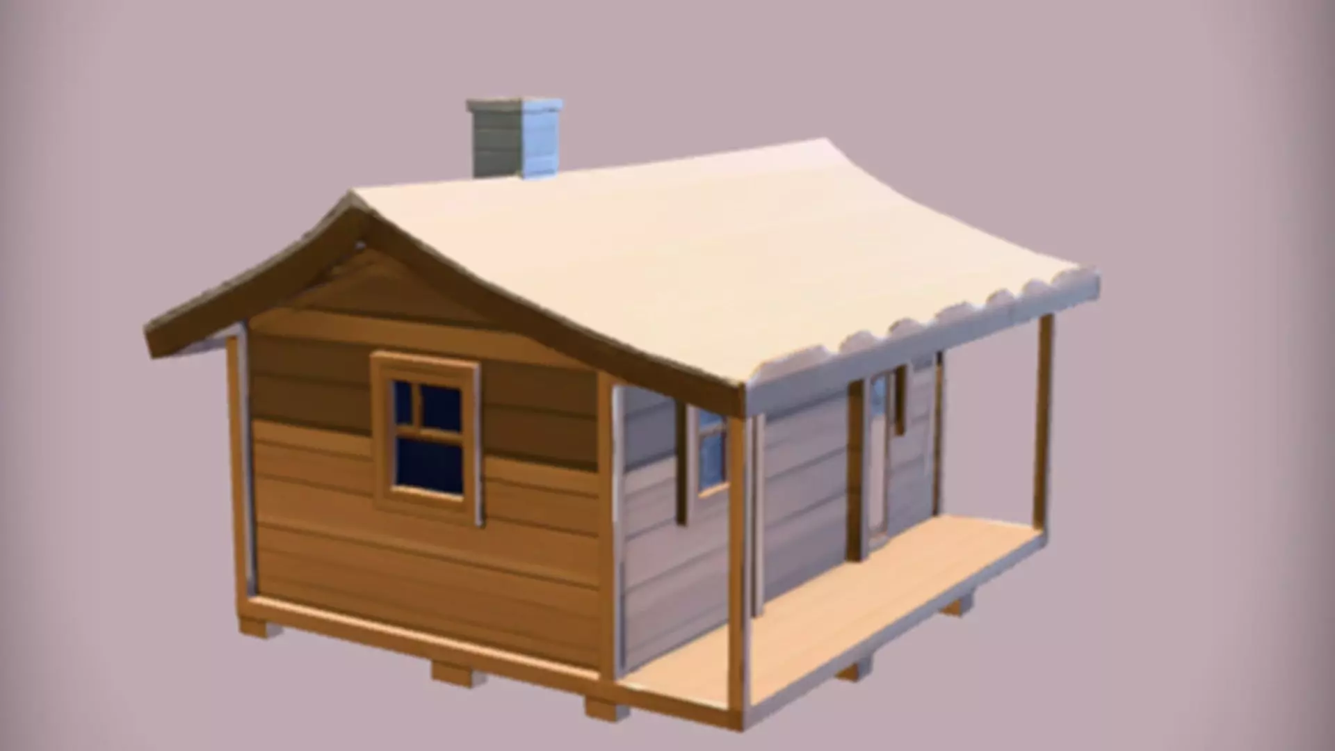 Wooden cabin with snow-covered roof 3D model_0