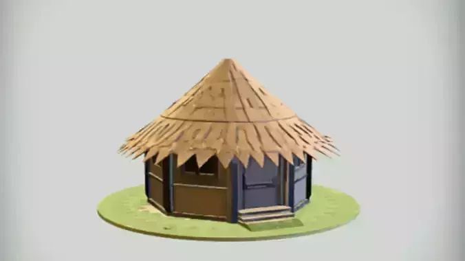 small thatched wooden hut