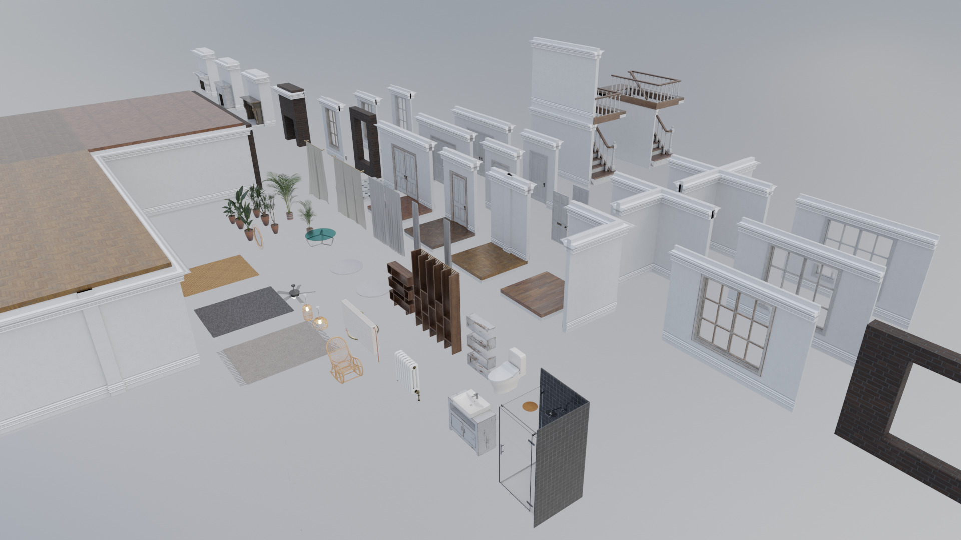 Modular Modern Apartment and Props Low-poly 3D model_19