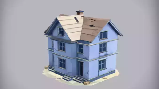 dilapidated two story house 3D model