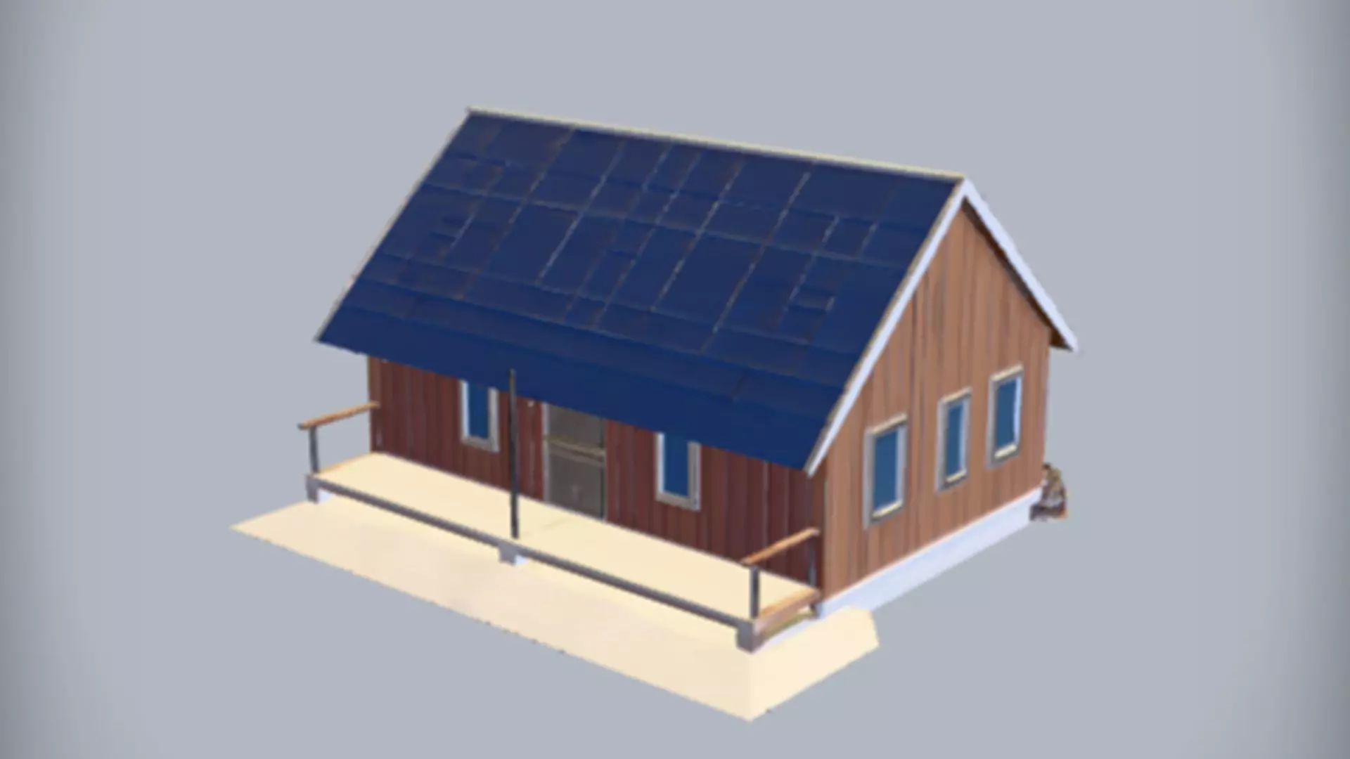 wooden house with blue roof 3D model_0