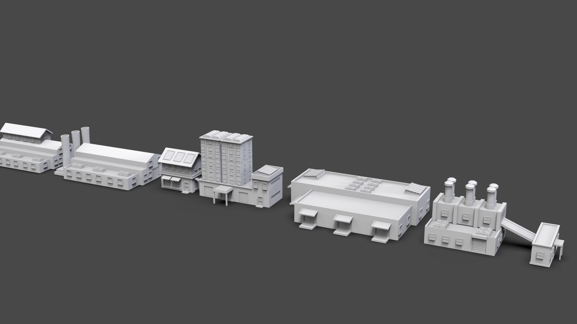 Low Poly City Buildings Pack Of 180 - Game Ready - Untextured  Low-poly 3D model_34