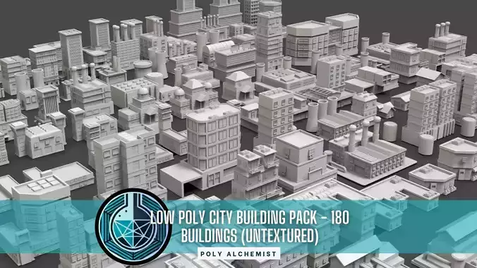 Low Poly City Buildings Pack Of 180 - Game Ready - Untextured  Low-poly 3D model