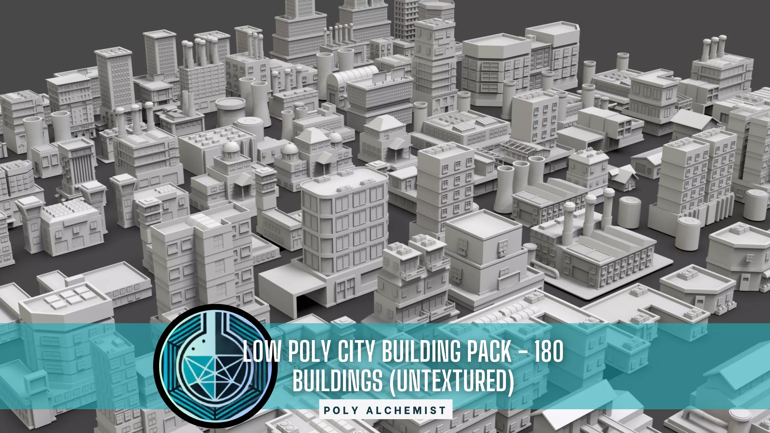 Low Poly City Buildings Pack Of 180 - Game Ready - Untextured  Low-poly 3D model_0