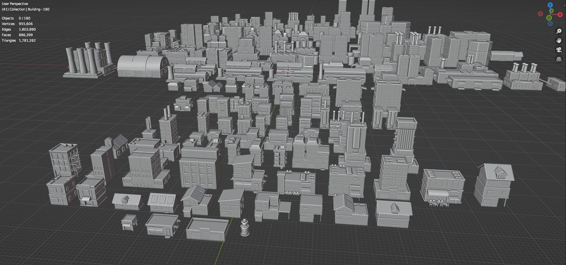 Low Poly City Buildings Pack Of 180 - Game Ready - Untextured  Low-poly 3D model_121