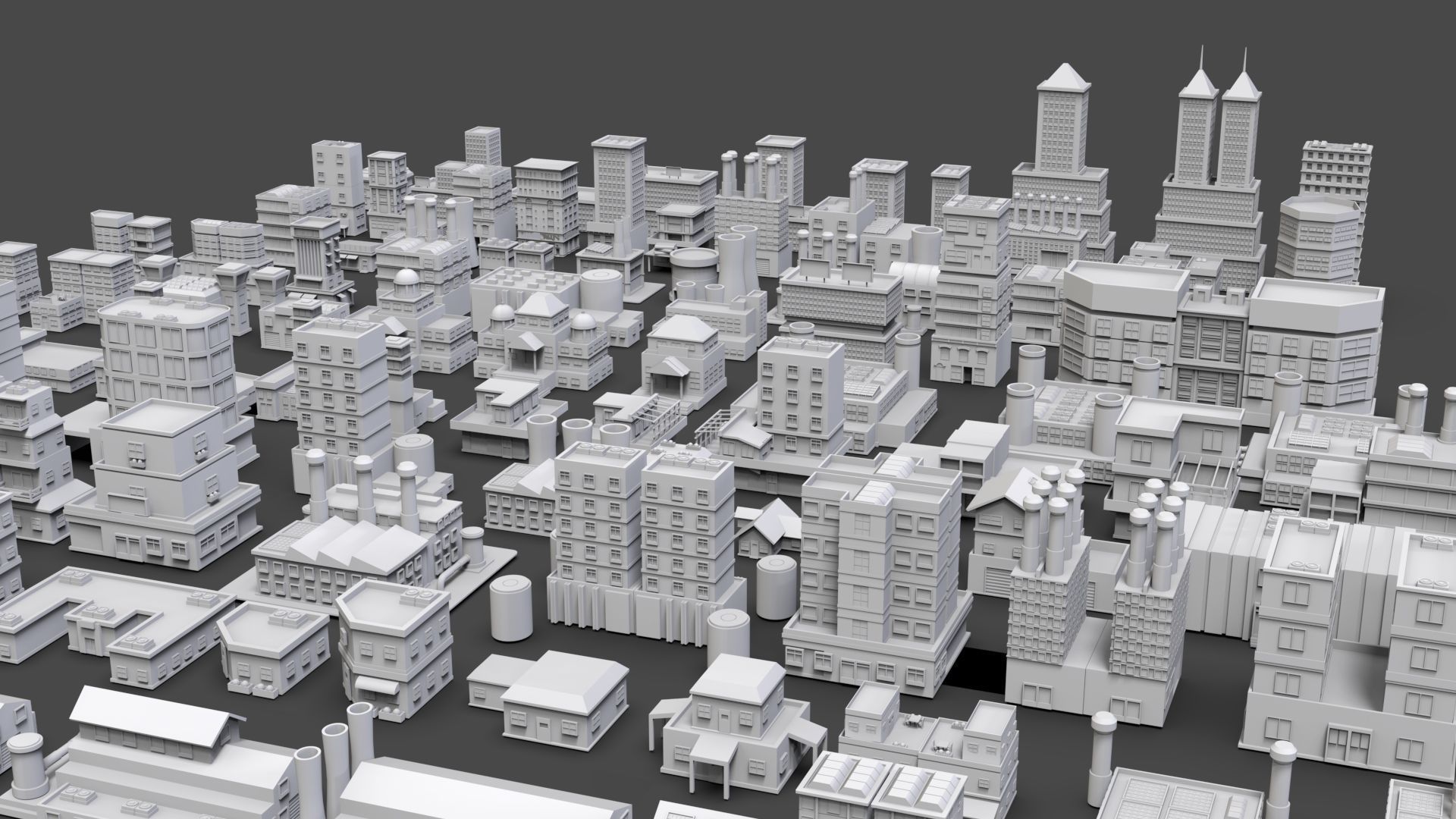 Low Poly City Buildings Pack Of 180 - Game Ready - Untextured  Low-poly 3D model_3