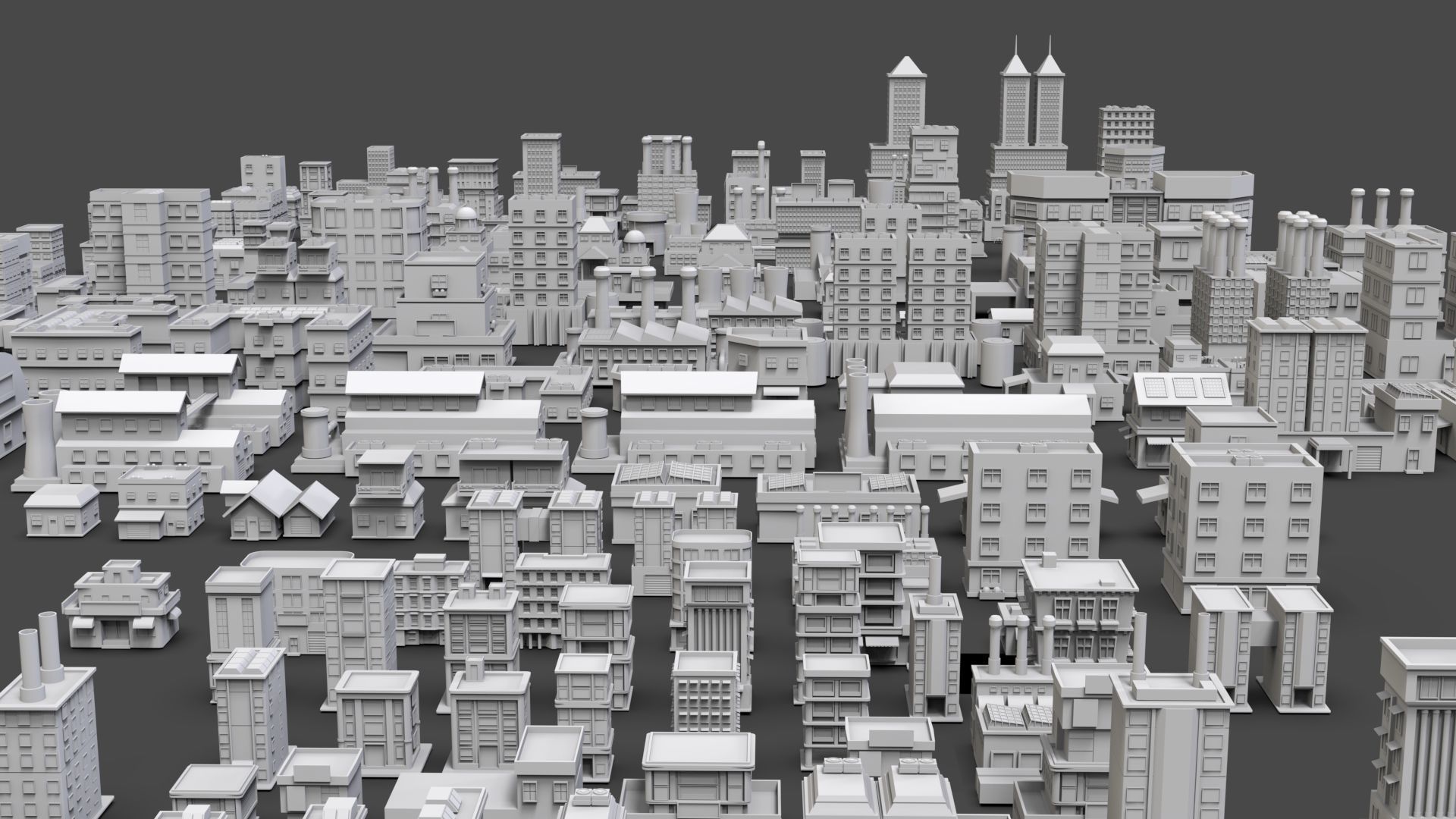 Low Poly City Buildings Pack Of 180 - Game Ready - Untextured  Low-poly 3D model_56