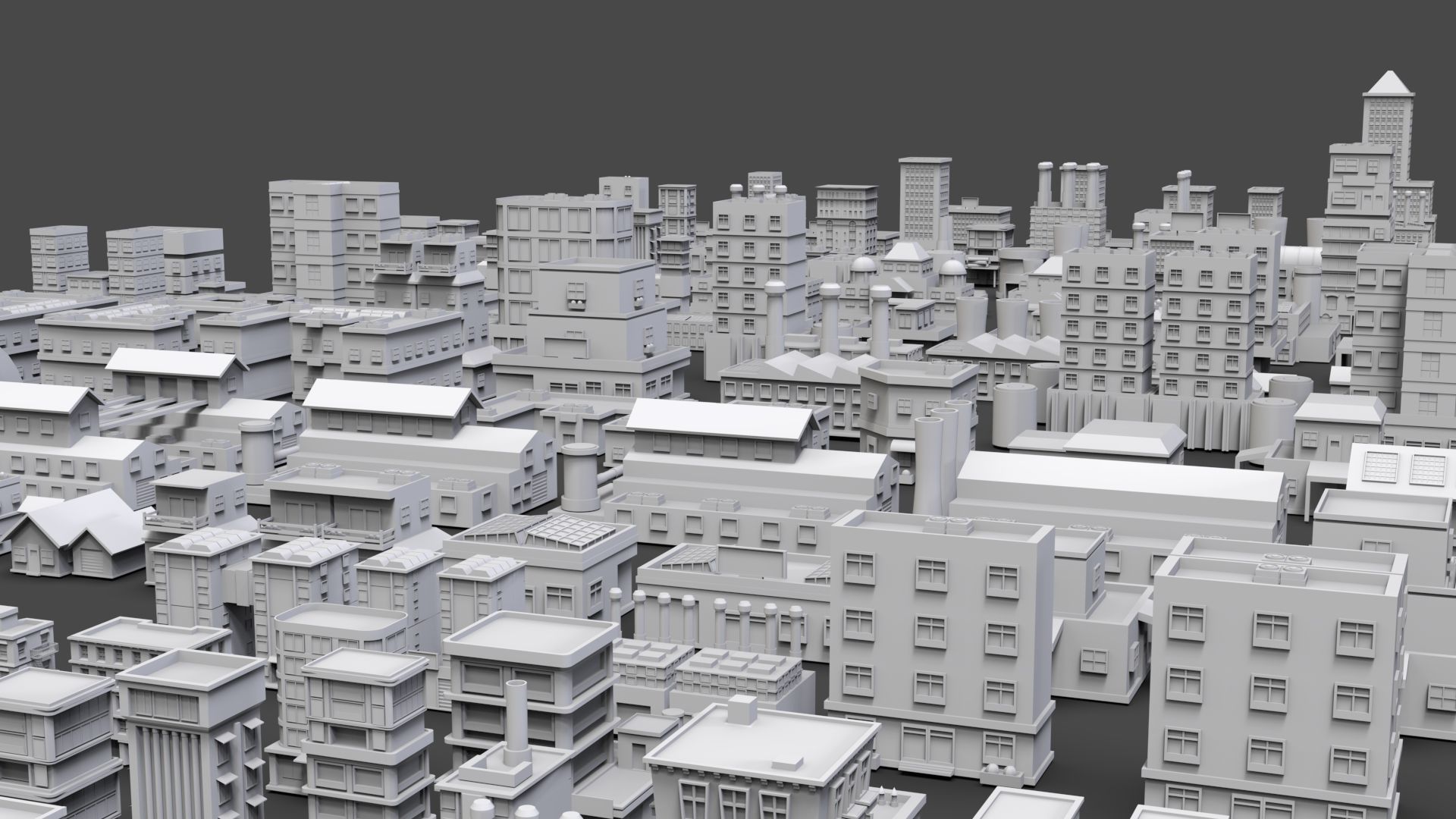 Low Poly City Buildings Pack Of 180 - Game Ready - Untextured  Low-poly 3D model_5