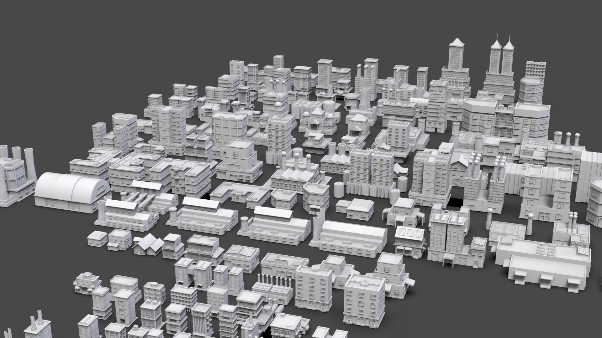 Low Poly City Buildings Pack Of 180 - Game Ready - Untextured  Low-poly 3D model_4