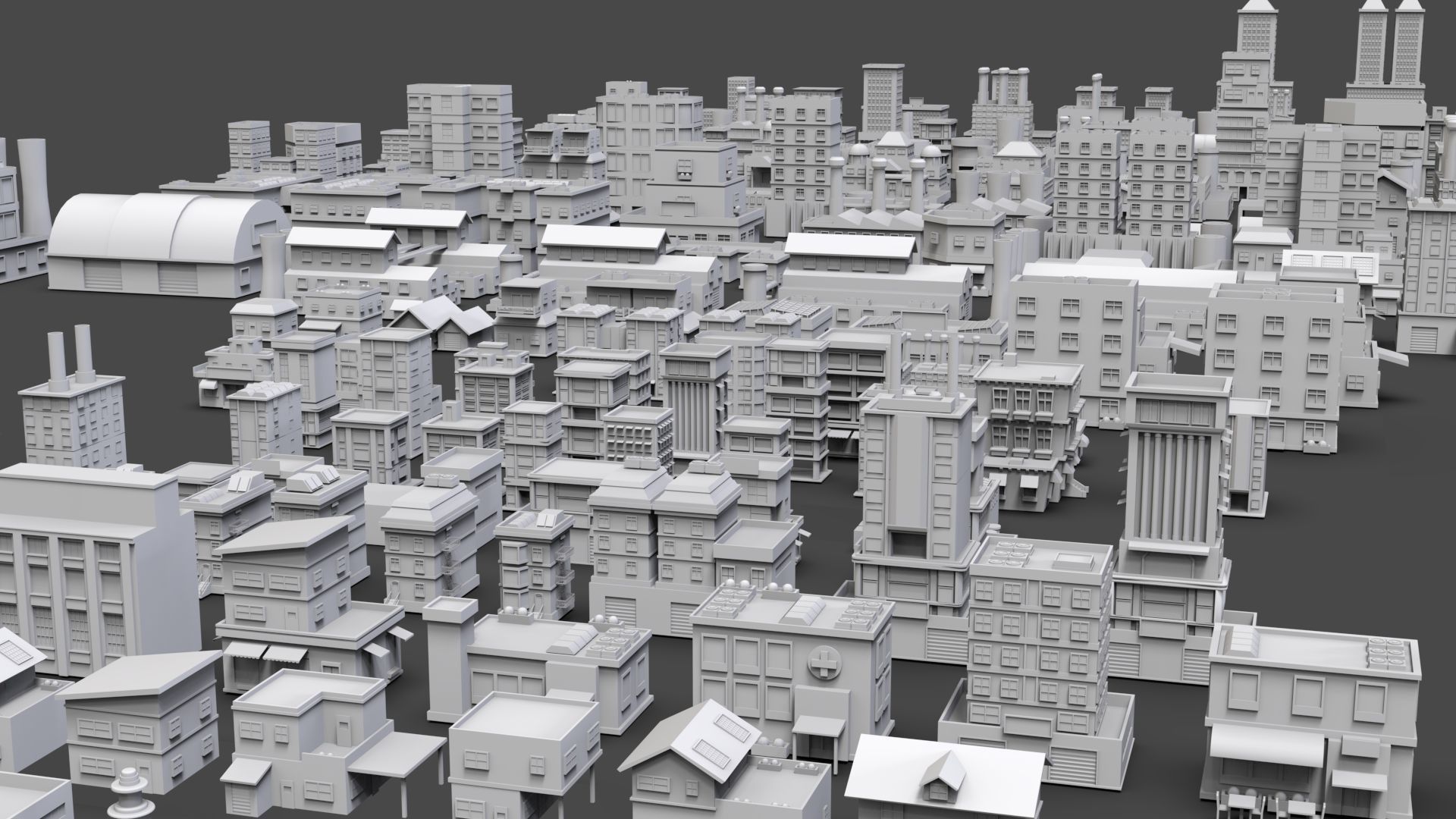 Low Poly City Buildings Pack Of 180 - Game Ready - Untextured  Low-poly 3D model_54
