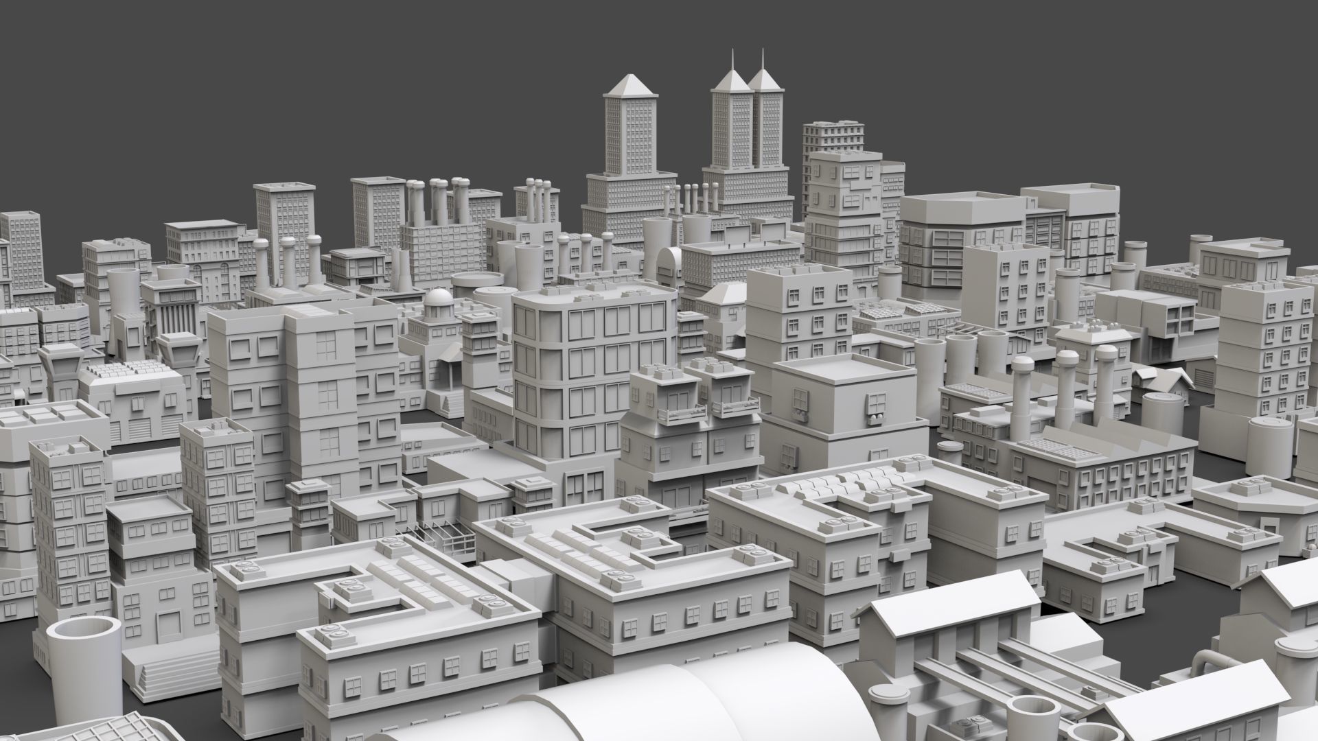 Low Poly City Buildings Pack Of 180 - Game Ready - Untextured  Low-poly 3D model_2