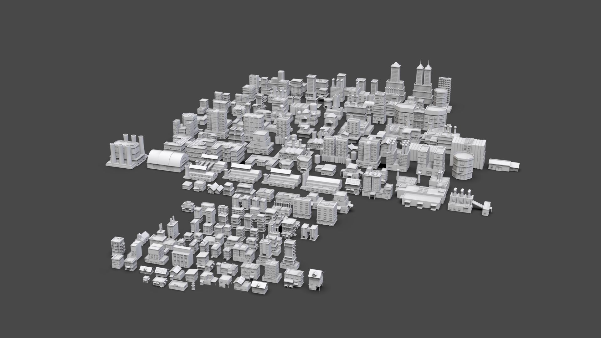 Low Poly City Buildings Pack Of 180 - Game Ready - Untextured  Low-poly 3D model_53