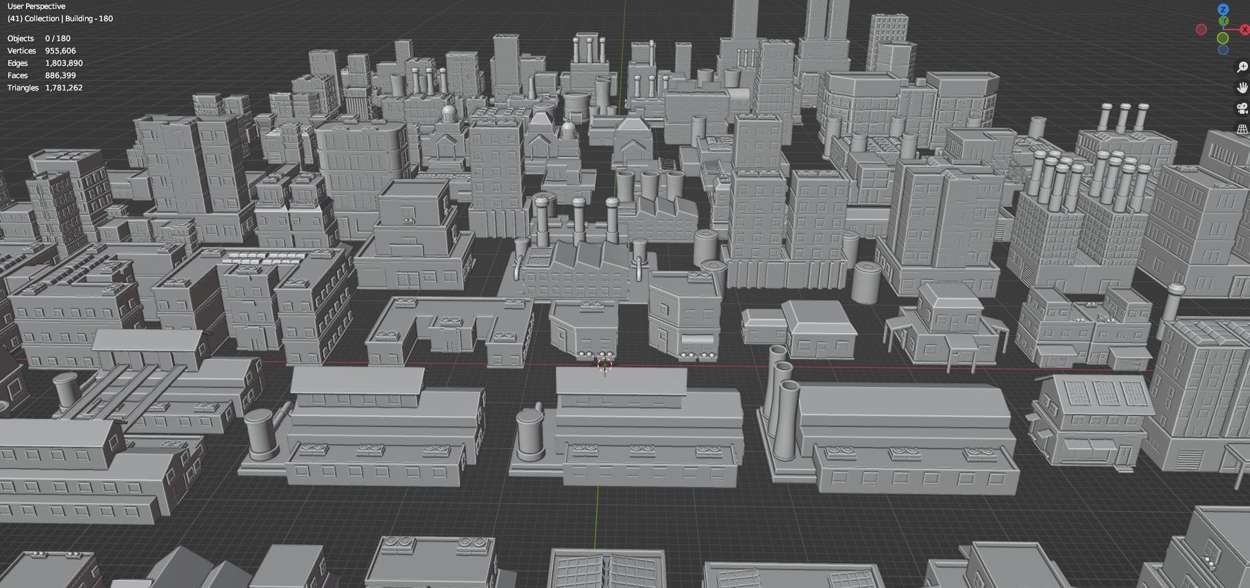 Low Poly City Buildings Pack Of 180 - Game Ready - Untextured  Low-poly 3D model_149