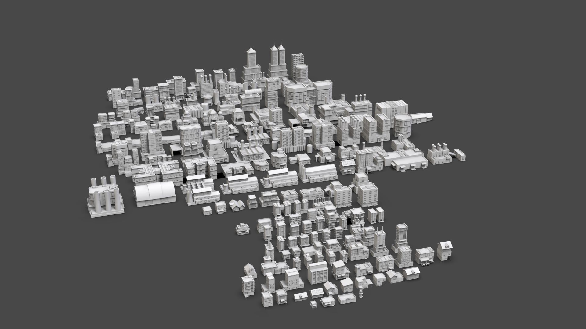 Low Poly City Buildings Pack Of 180 - Game Ready - Untextured  Low-poly 3D model_6