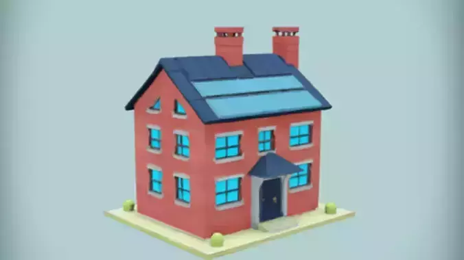 Brick house with solar panels 3D model
