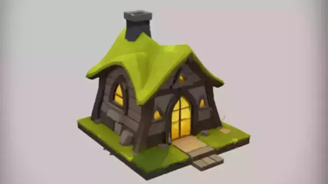 fantasy cottage with glowing windows