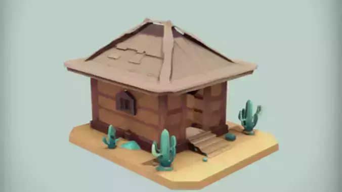 Desert hut with cacti surroundings