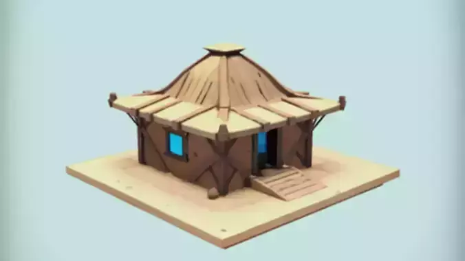cartoon wooden hut on a platform 3D model