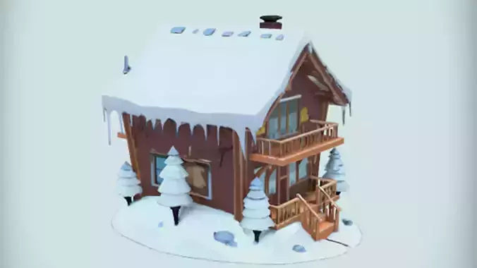 Snowy wooden cabin