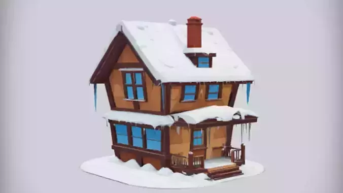 Snow covered wooden house