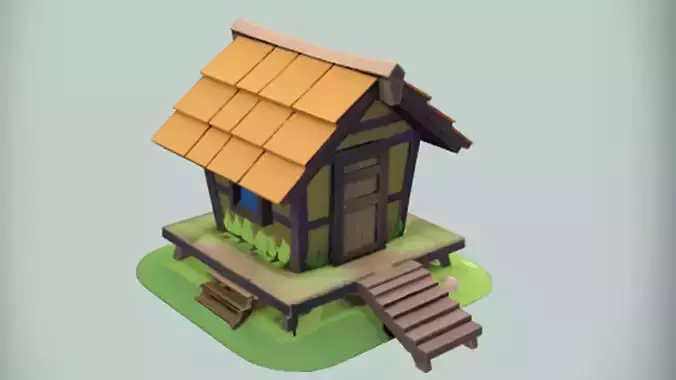 Small wooden house with plants