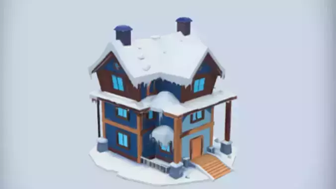 snow covered wooden house
