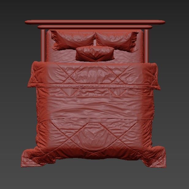 Milky Beige Cascade Double Bed 3D model_5