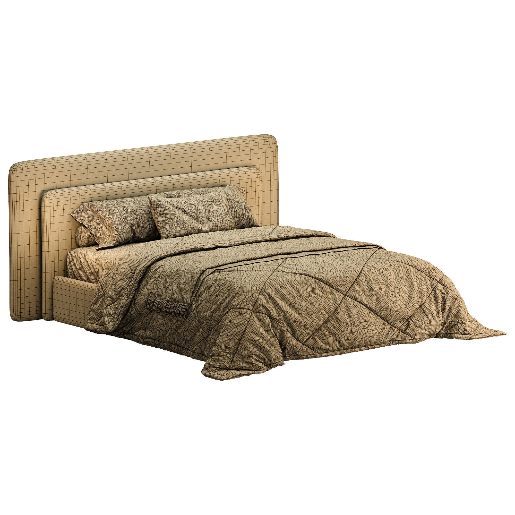 Milky Beige Cascade Double Bed 3D model_3