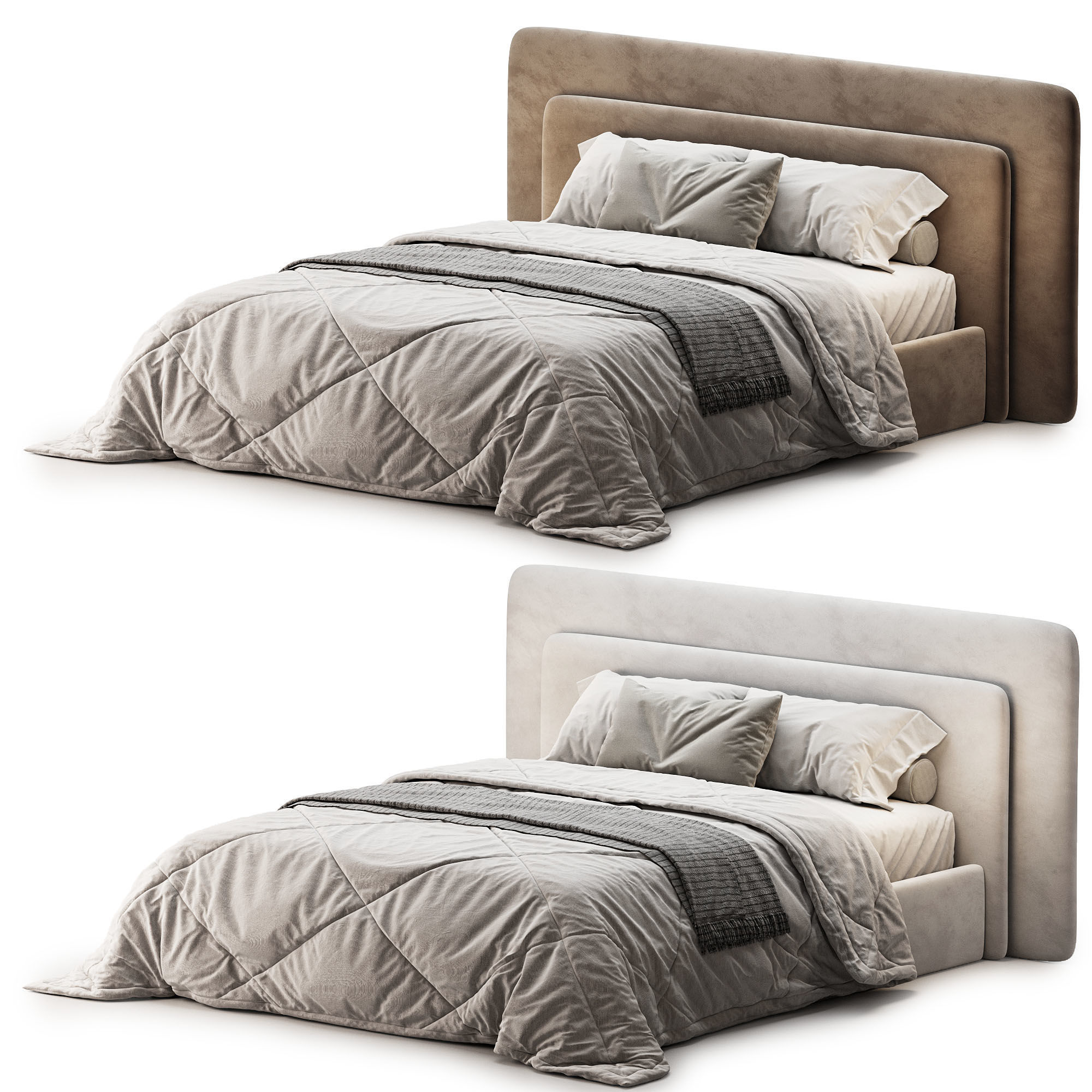 Milky Beige Cascade Double Bed 3D model_2