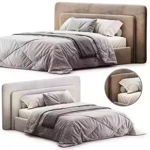 Milky Beige Cascade Double Bed 3D model