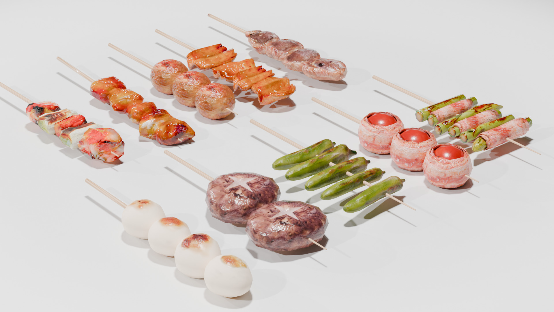 10-piece yakitori model asset Low-poly 3D model_1